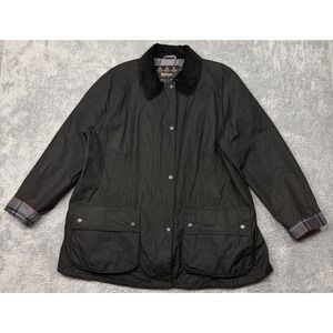 Barbour Beadnell Wax Jacket Womens US 16 UK 20 Black Classic Waxed Cotton Plaid